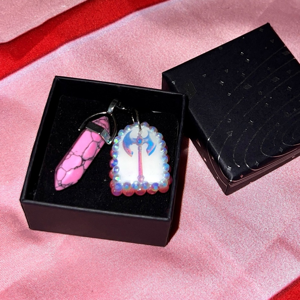 Pink Fantasy Battle Axe Gem Necklace